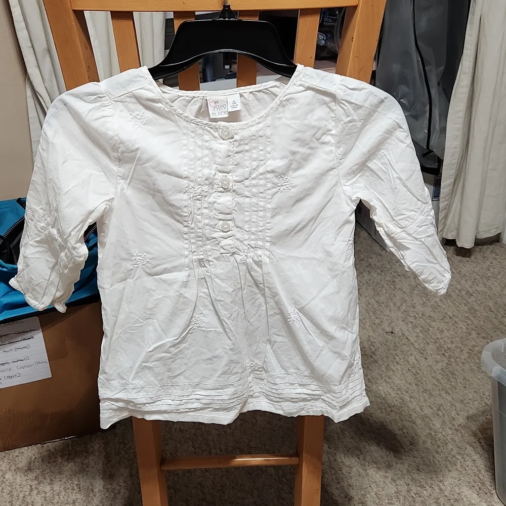 ☀️The Children's Place Quarter Sleeve White Blouse 7/8 Girls